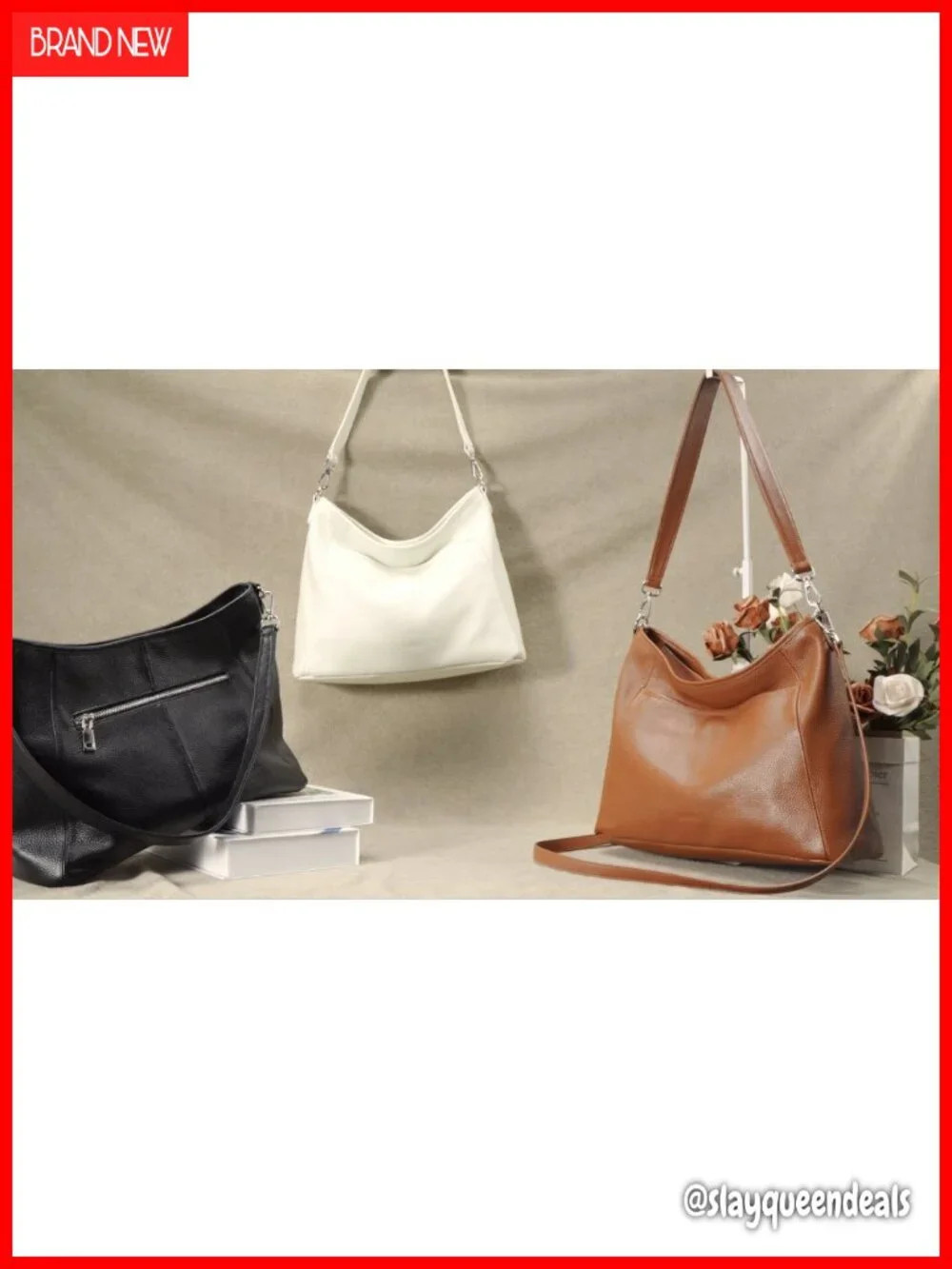 Genuine Leather Hobo Crossbody Bag with 2 Detachable Straps Large Women's